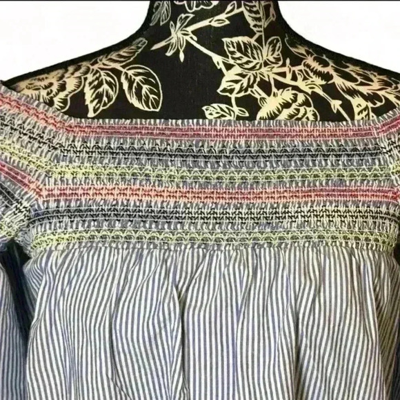 BeachLunchLounge Off The Shoulder Blouse L Multicolor Striped Bell Sleeve - Picture 2 of 6